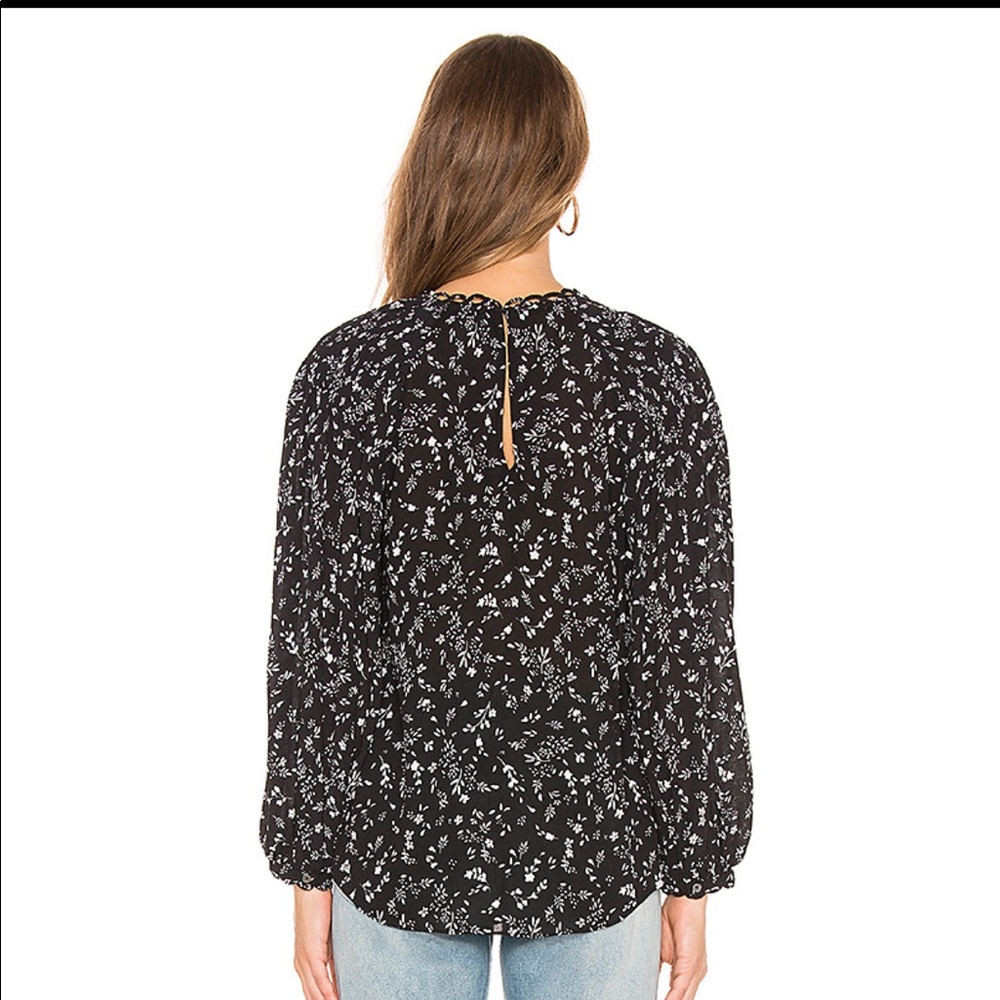 Joie Lissane Floral Peasant Shirred Top in Caviar - Picture 3 of 8